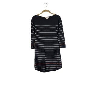 White & Warren Sweater Dress Black Striped Knit Cotton Blend Womens Size Small
